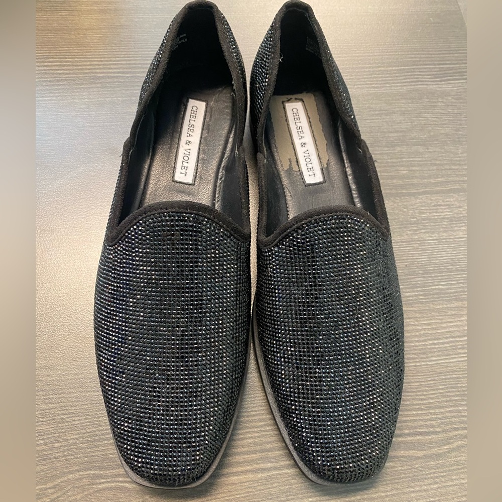 Chelsea & Violet Black Rhinestone Embellished Loafers - Size 7.5